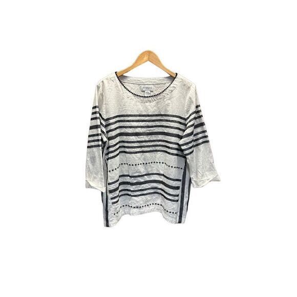 Peck & Peck Linen Blend Extra Large (XL) White and Black Blouse - Picture 1 of 4